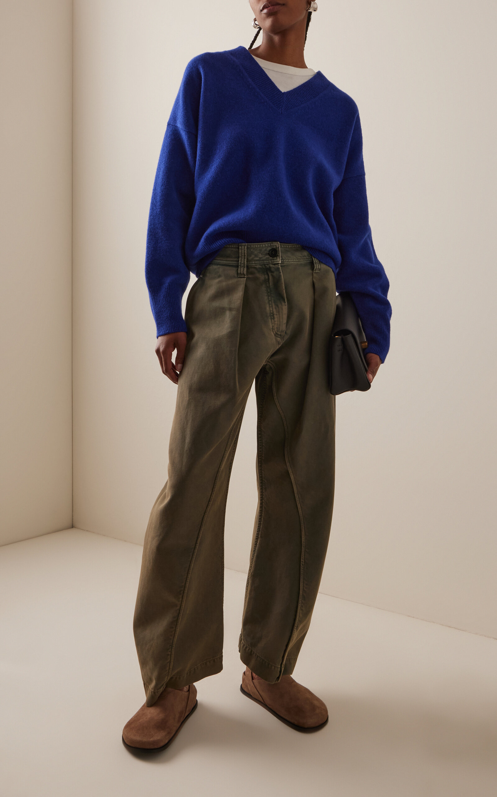 Twisted Seam Cotton Trousers green - 3