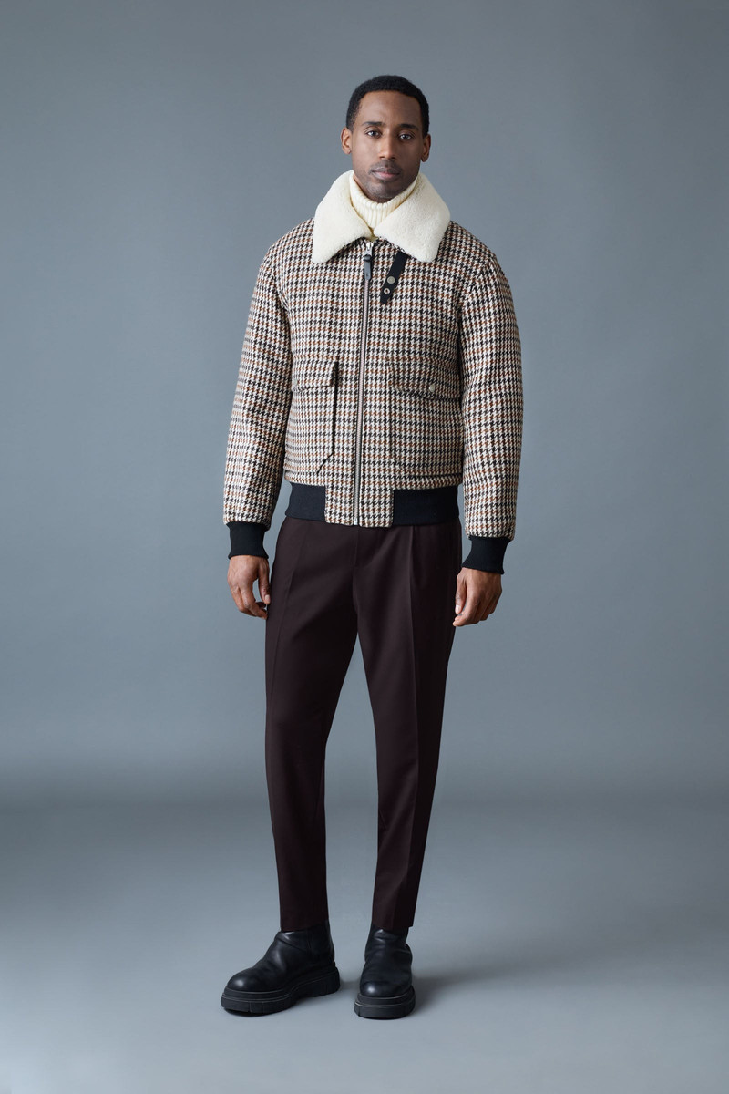 MACKAGE RHETT-HT Houndstooth Wool Bomber with Shearling Collar outlook