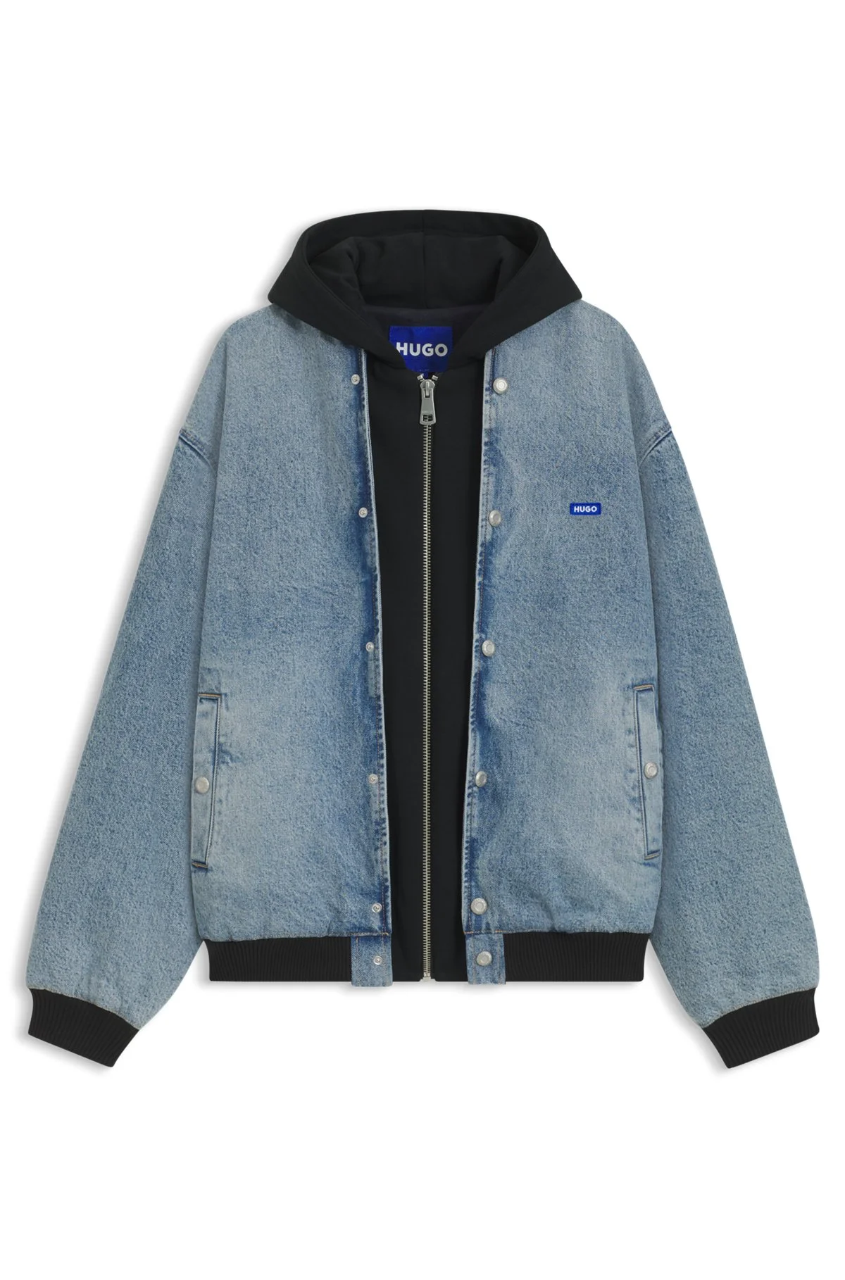 DENIM BOMBER JACKET WITH JERSEY LAYER - 1