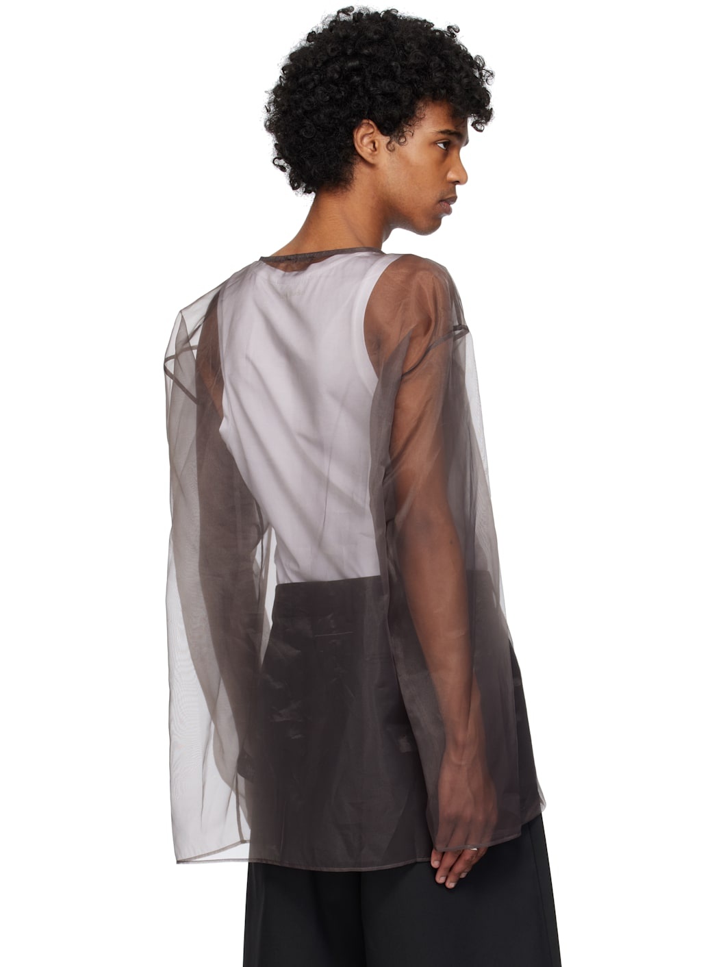 Brown Sheer Crew Neck Top - 3
