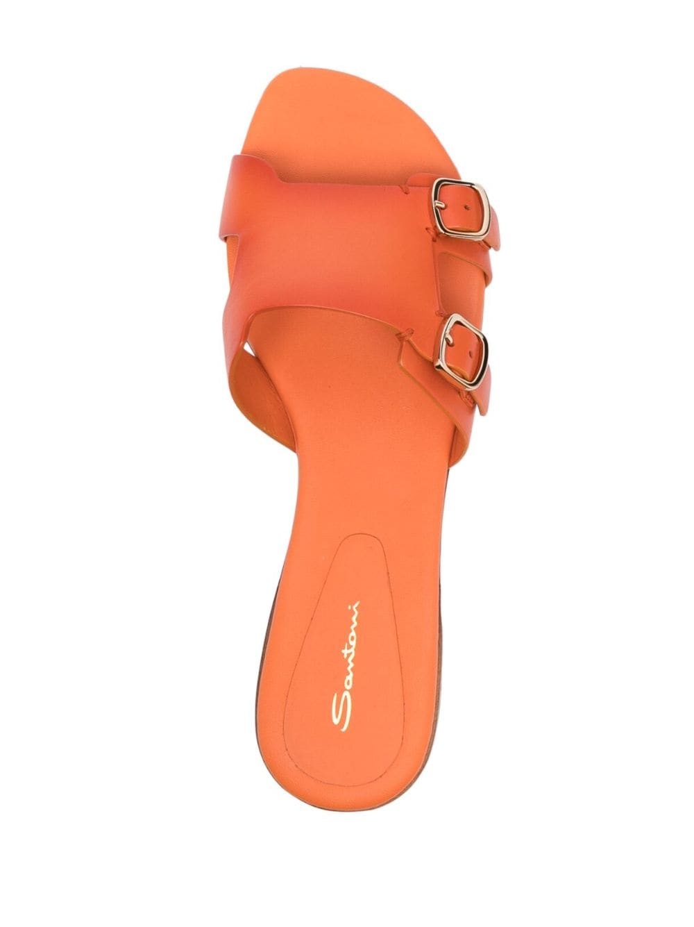double-buckle leather slides - 4