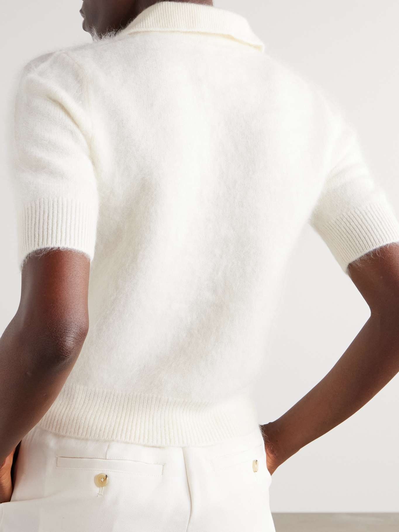 Carolyn brushed-organic cashmere polo shirt Cream - 4