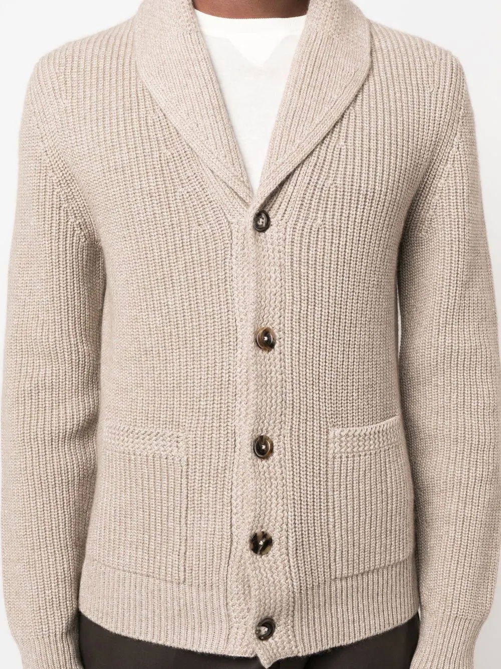 shawl-lapels ribbed-knit cardigan - 5