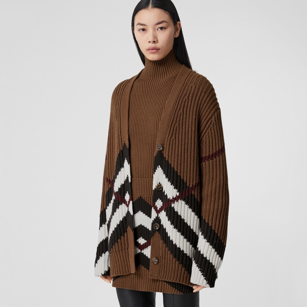 Chevron Check Cashmere Cotton Cardigan - 2