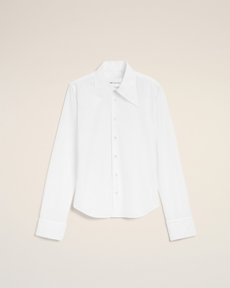 WHITE BLENDED SILK SHARP COLLAR ADJUSTED SHIRT 1