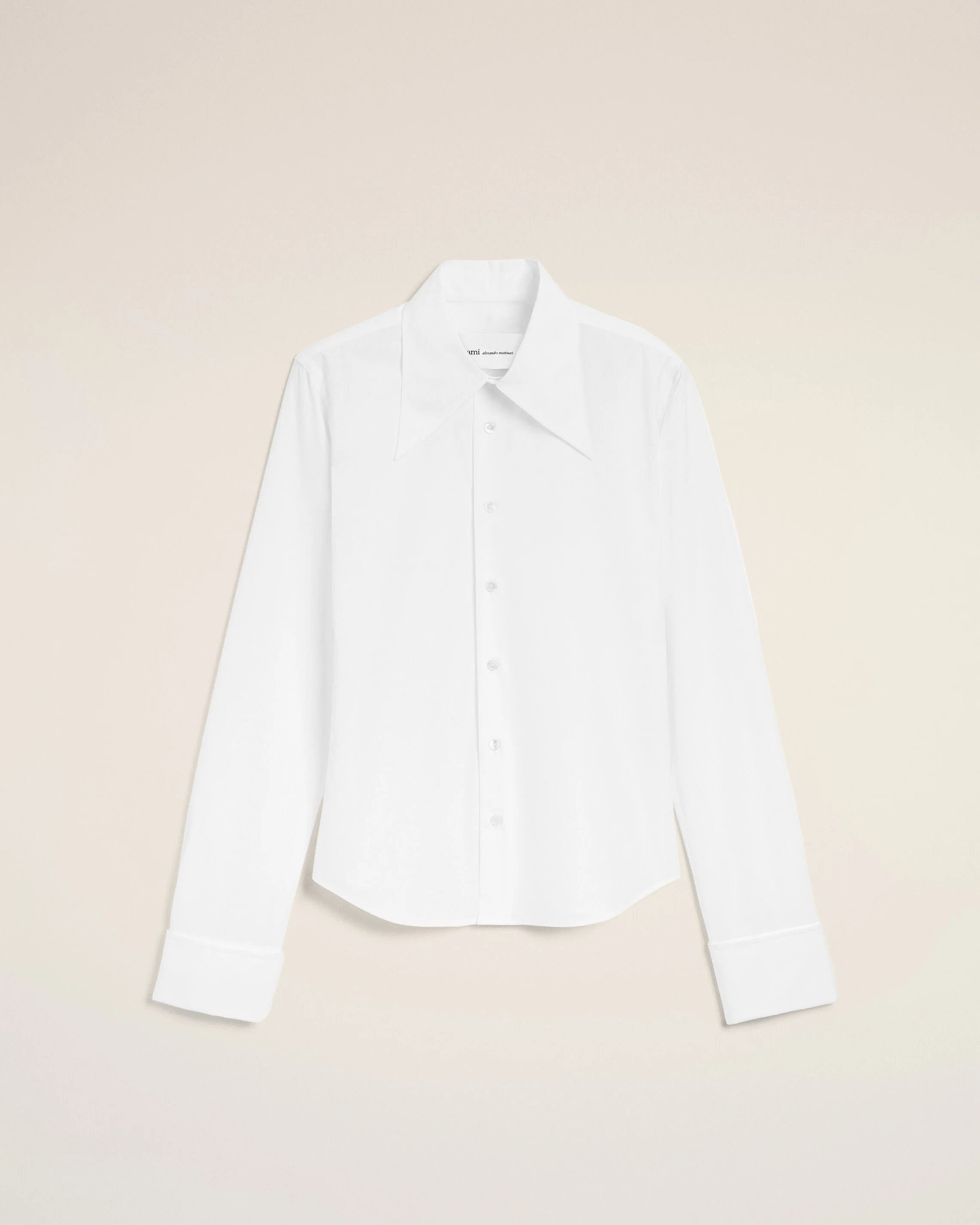 WHITE BLENDED SILK SHARP COLLAR ADJUSTED SHIRT - 1