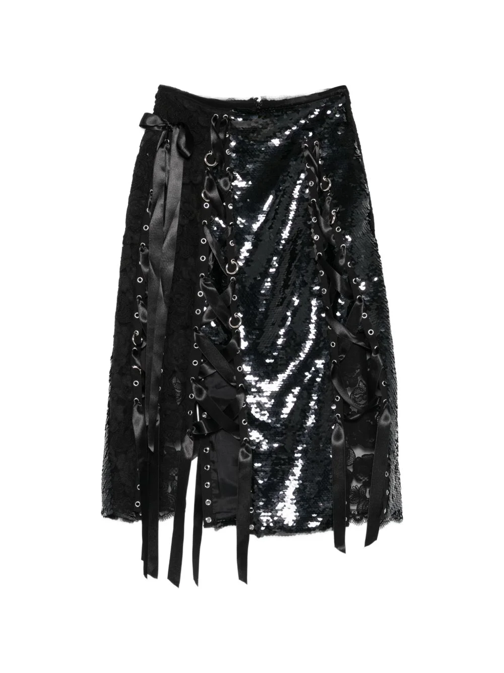 sequin-embellished lace-patchwork midi skirt - 1