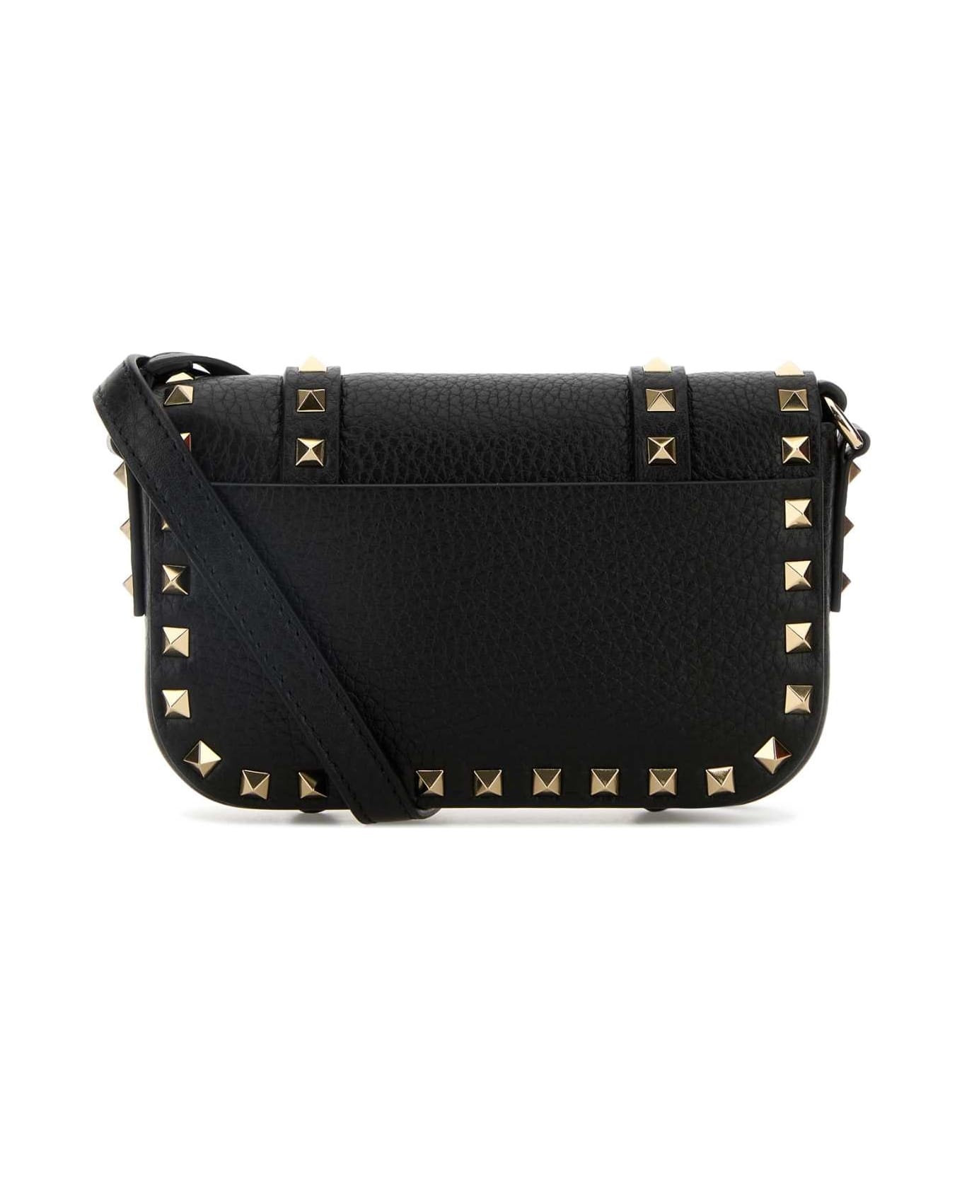 Black Leather Rockstud Crossbody Bag - 3