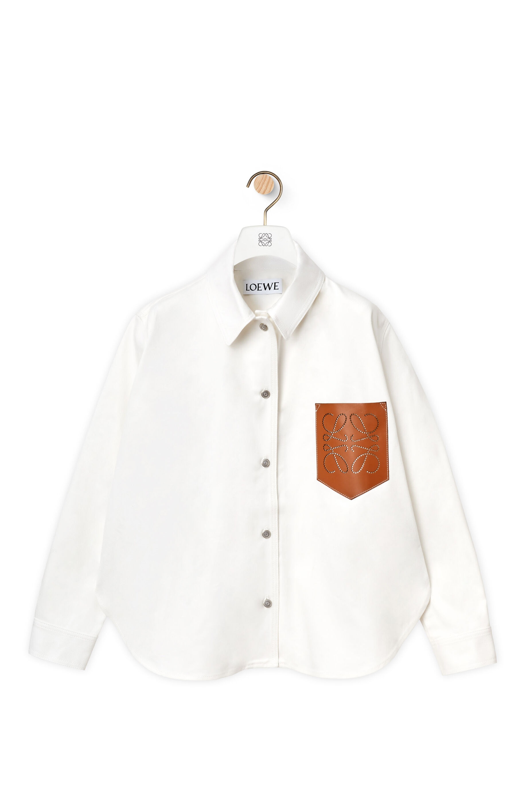 Leather pocket overshirt in denim - 1