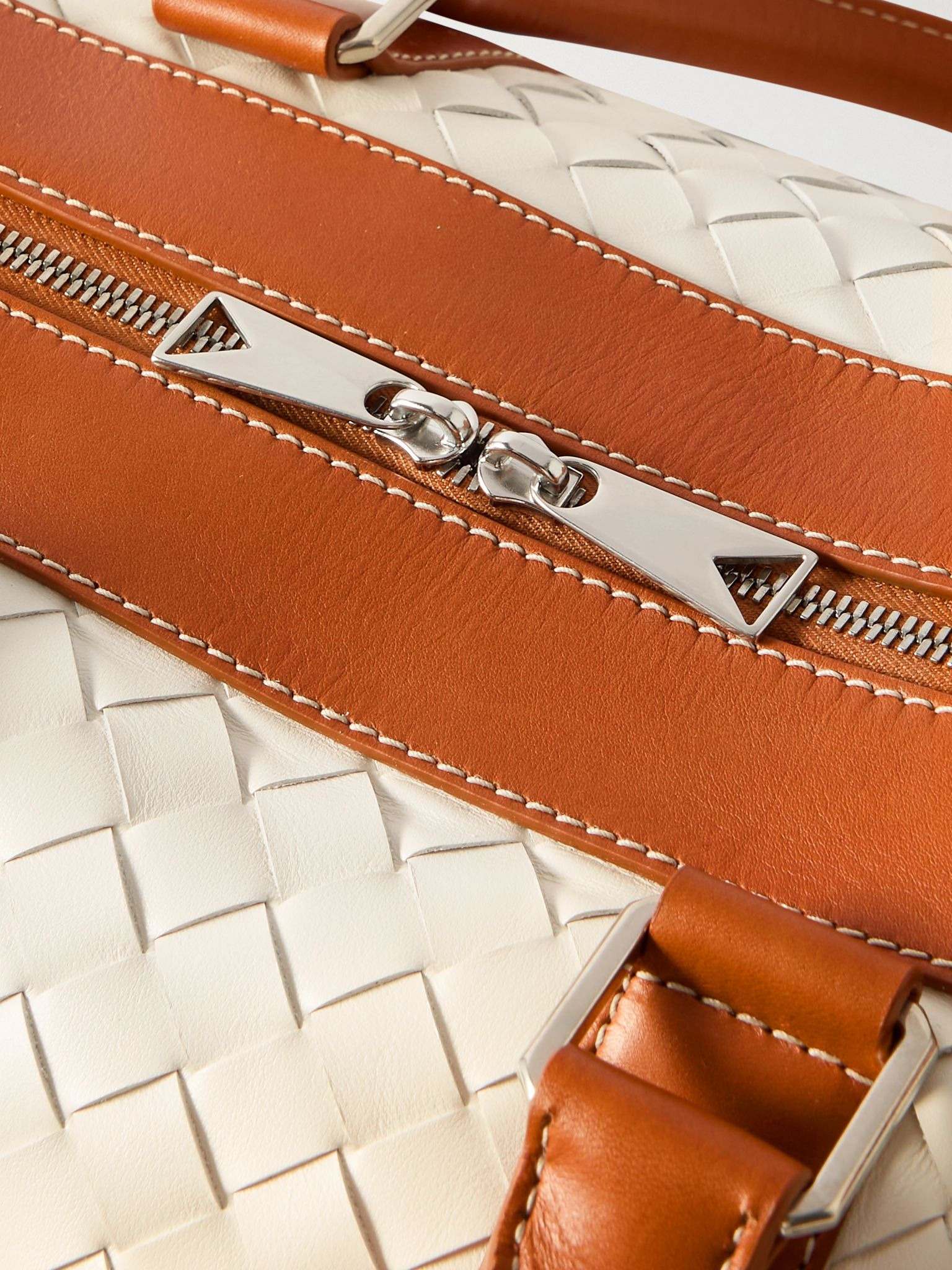 Medium Intrecciato Leather Duffle Bag Cream - 4
