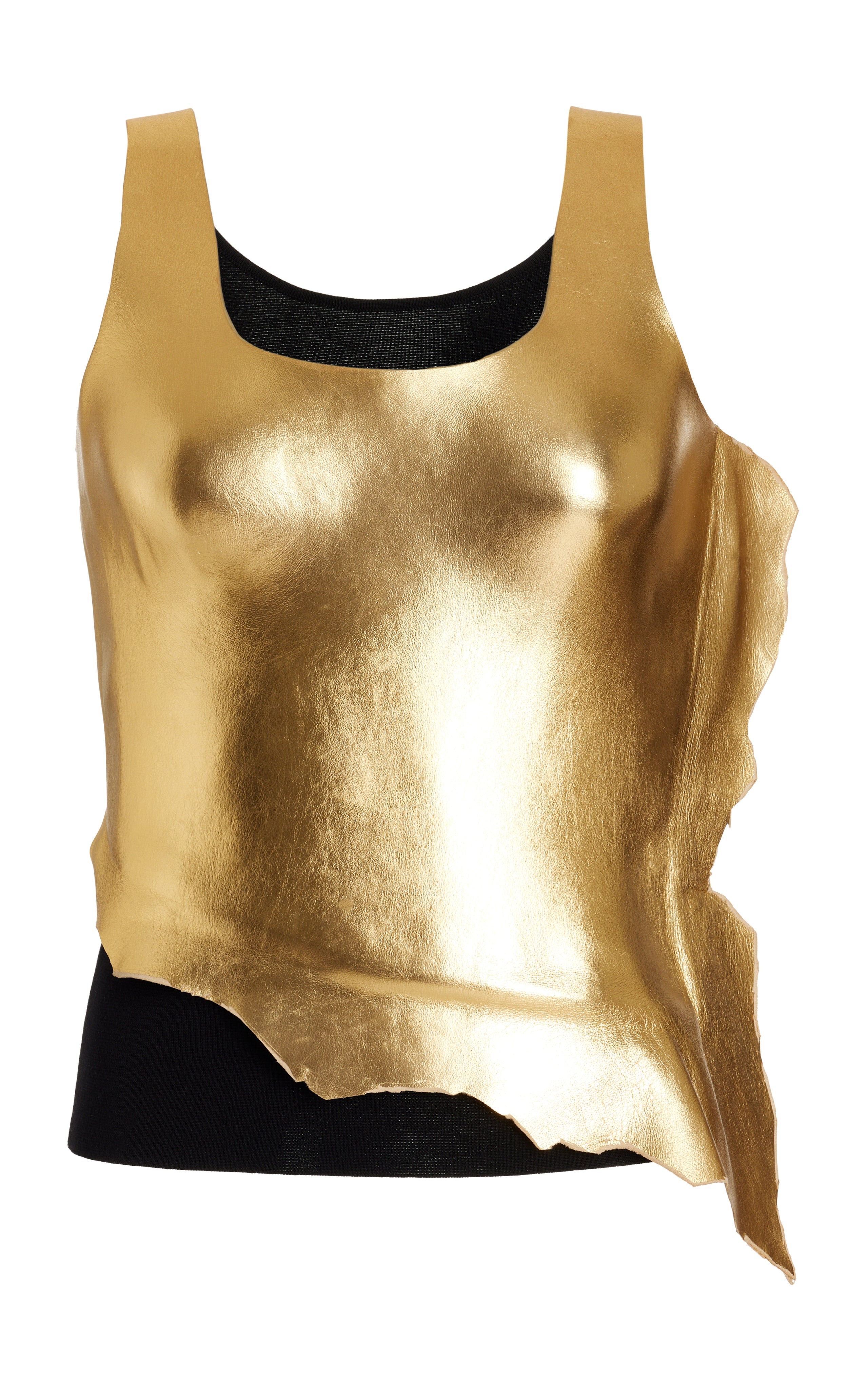 Elena Top in Black Wool and Gold Leather - 1