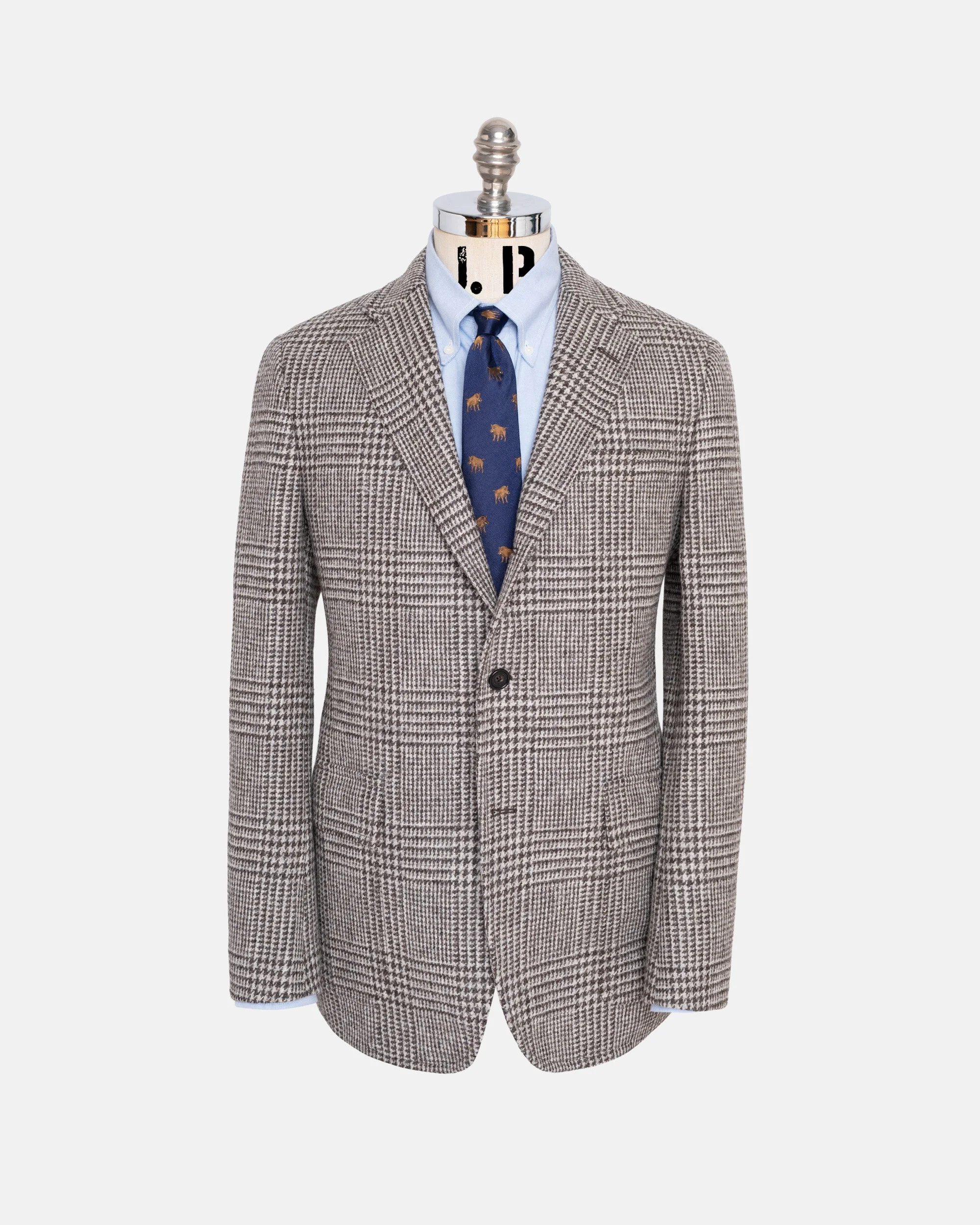 MADE-IN-USA LIGHT BROWN PLAID TWEED SPORT COAT - 1