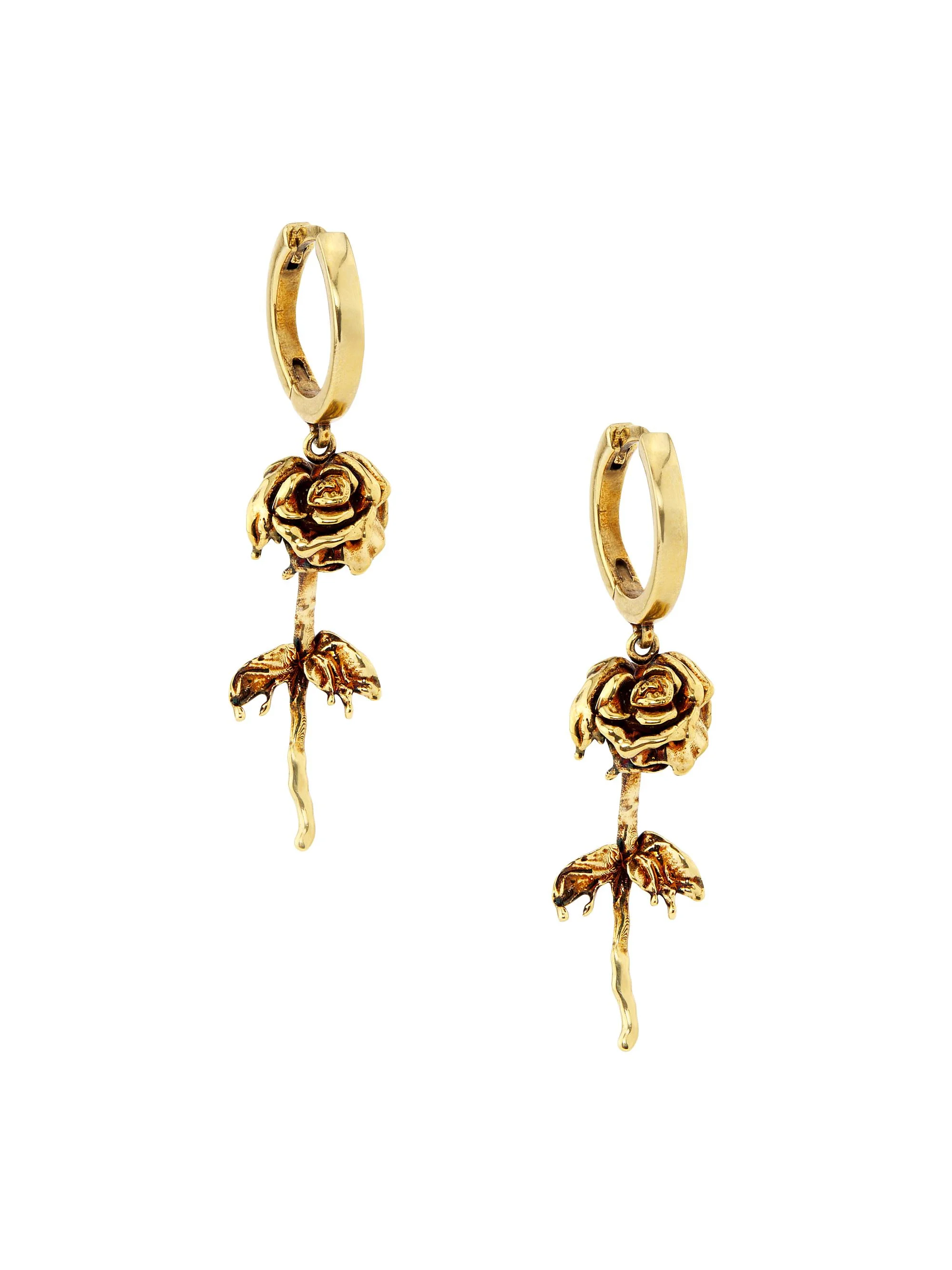 Women's Goldtone Dipped Rose Drop Earrings - Giallohava - 1