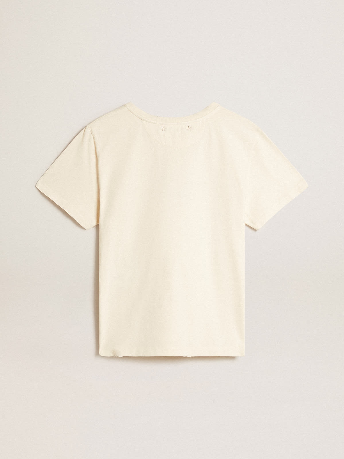 Aged white cotton T-shirt with print on the front - 5