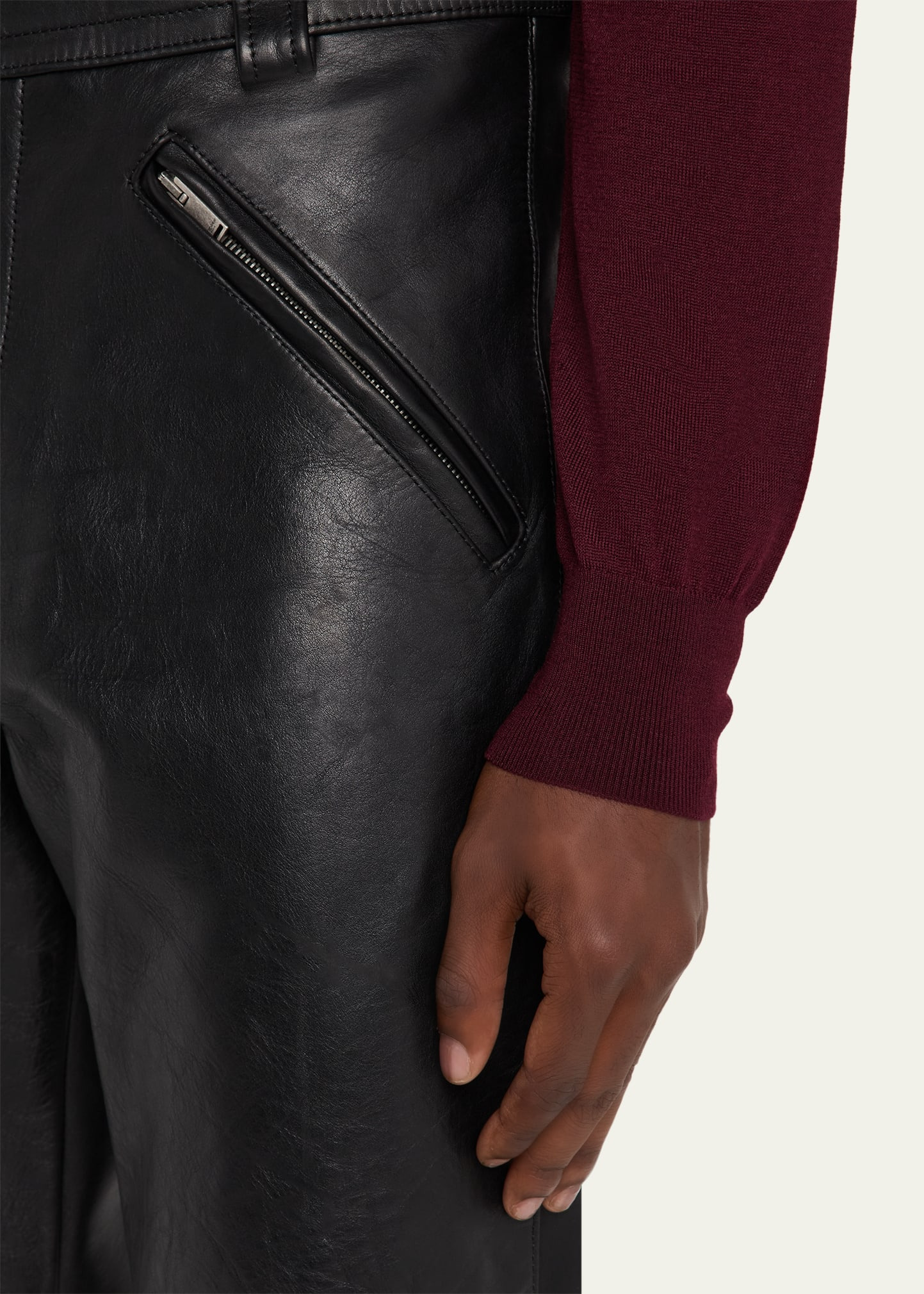 Men's Slim Textured Leather Pants - 5