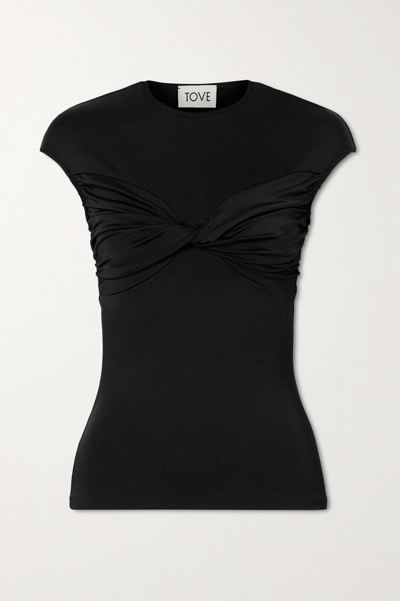 Paola twist-front satin and stretch-jersey top - 1