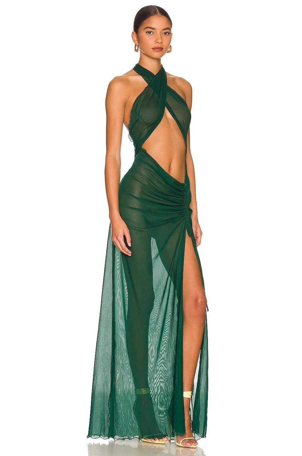 metallic lavender dress Metallic Embroidery Mesh Trumpet Long Dress w/ Side Slit – Glow & Style