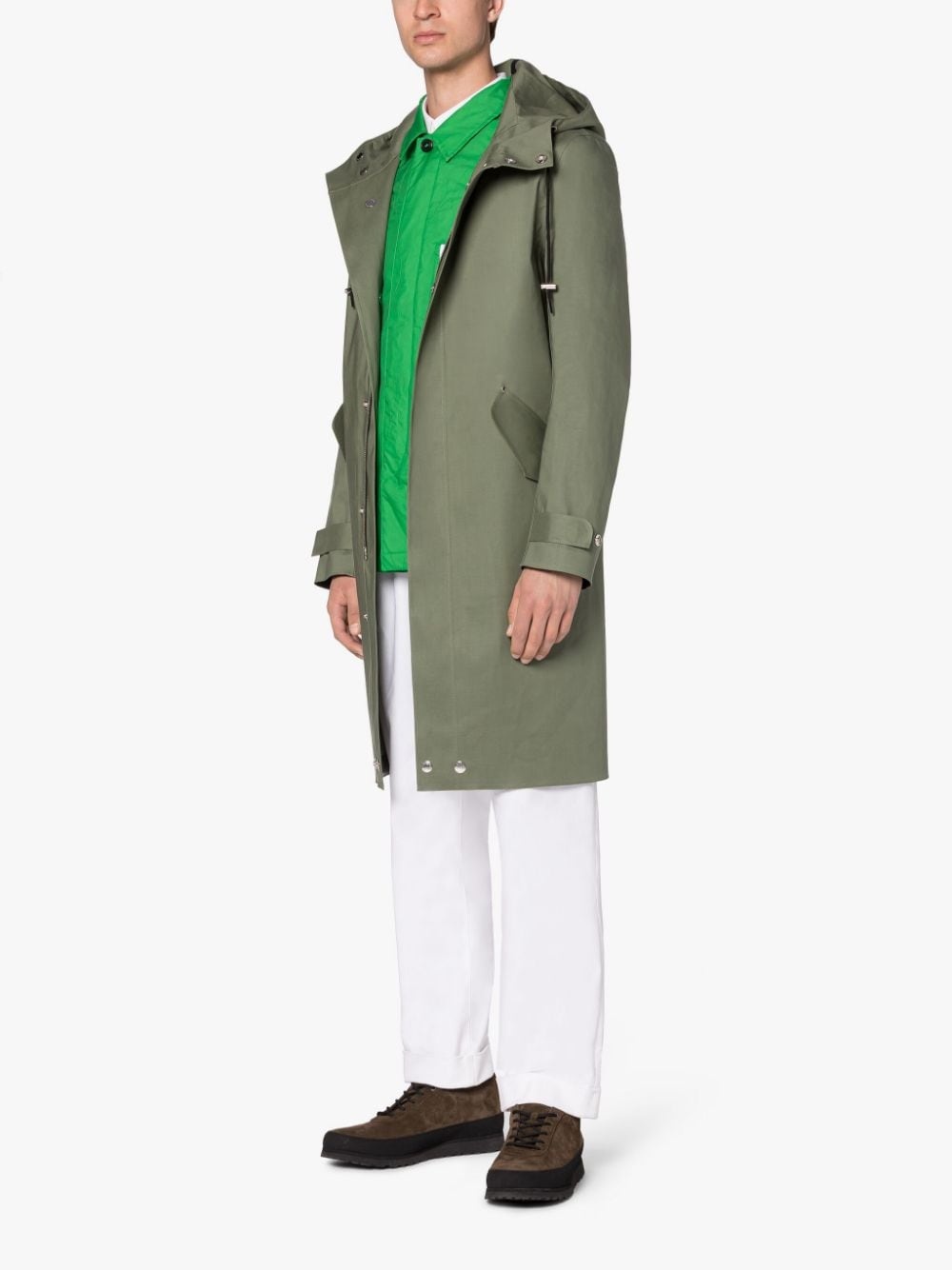 GRANISH GREEN BONDED COTTON HOODED COAT - 4