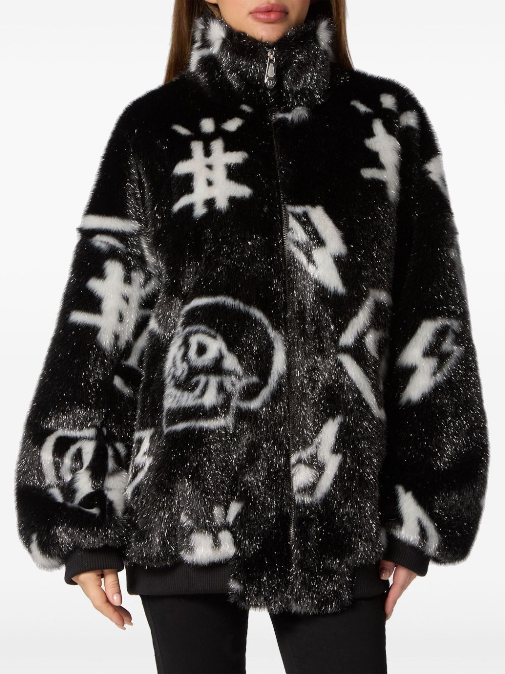 monogram-print zip-up jacket - 2