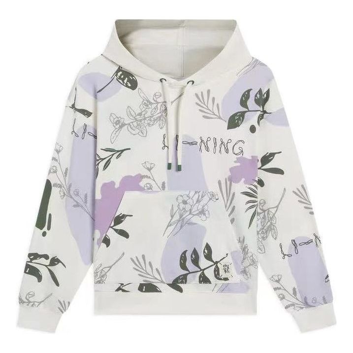 (WMNS) Li-Ning Lifestyle Casual Fashion Floral Hoodie 'White Purple' AWDS920-3 - 1