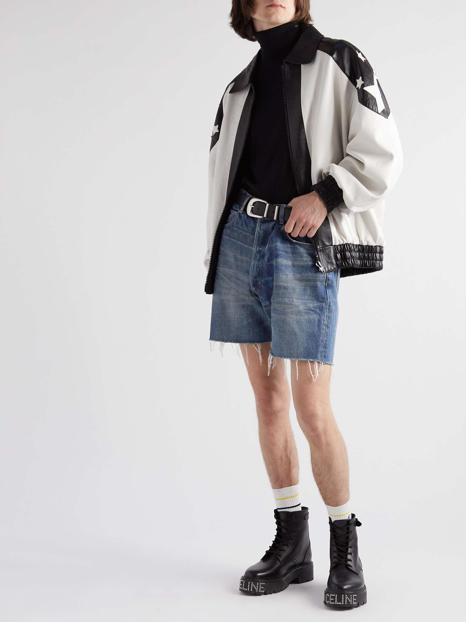 CELINE Wesley Straight-Leg Distressed Denim Shorts | mrporter