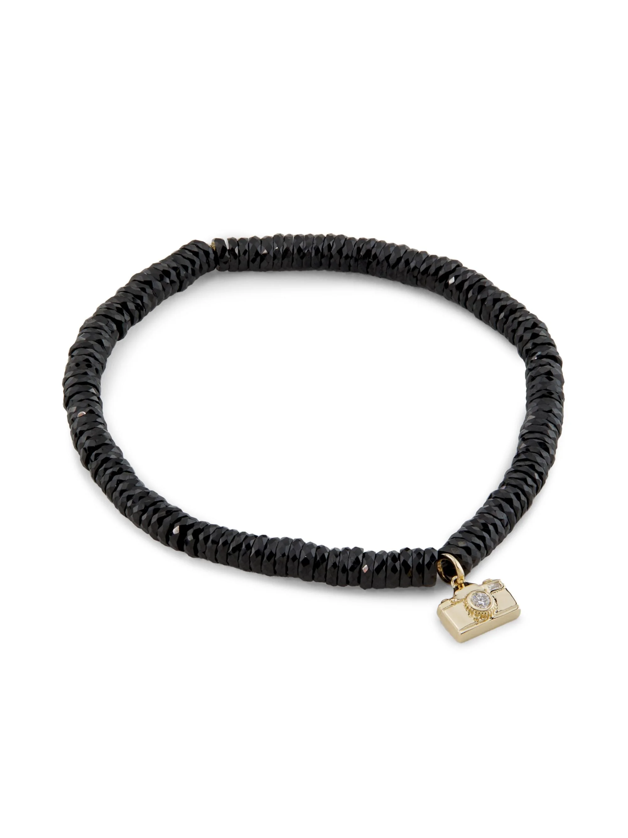 Women's 14K Yellow Gold, Black Spinel & 0.04 TCW Diamond Beaded Camera Charm Bracelet - Black - 1