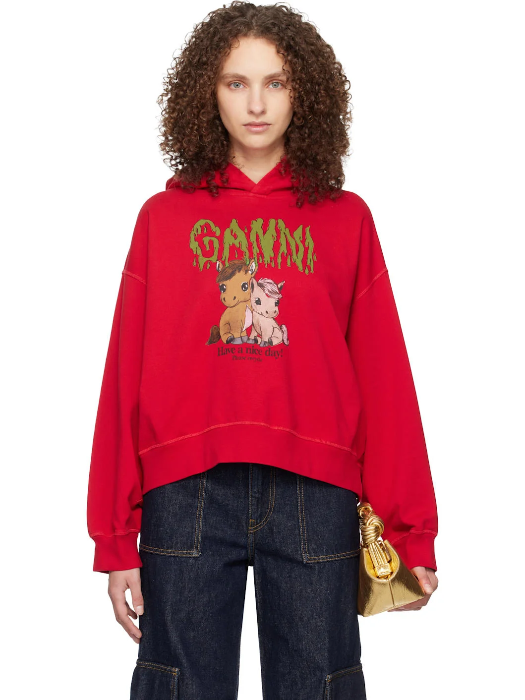 Red Graphic Cropped Hoodie - 1