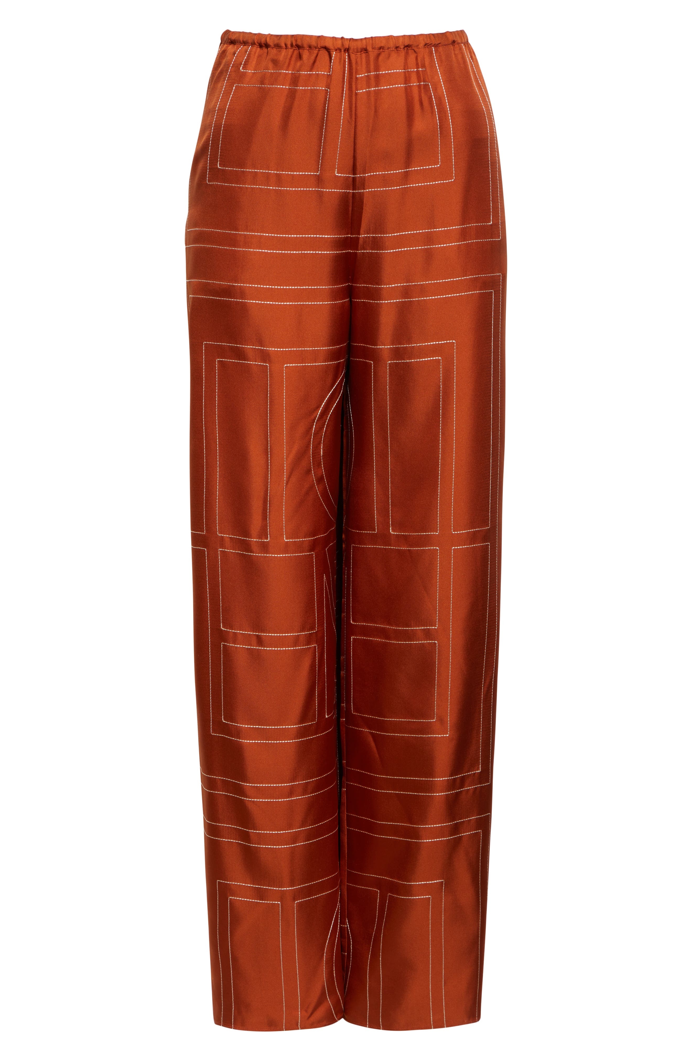 TOTEME Monogram Embroidered Silk Pants in Terracotta at Nordstrom - 6