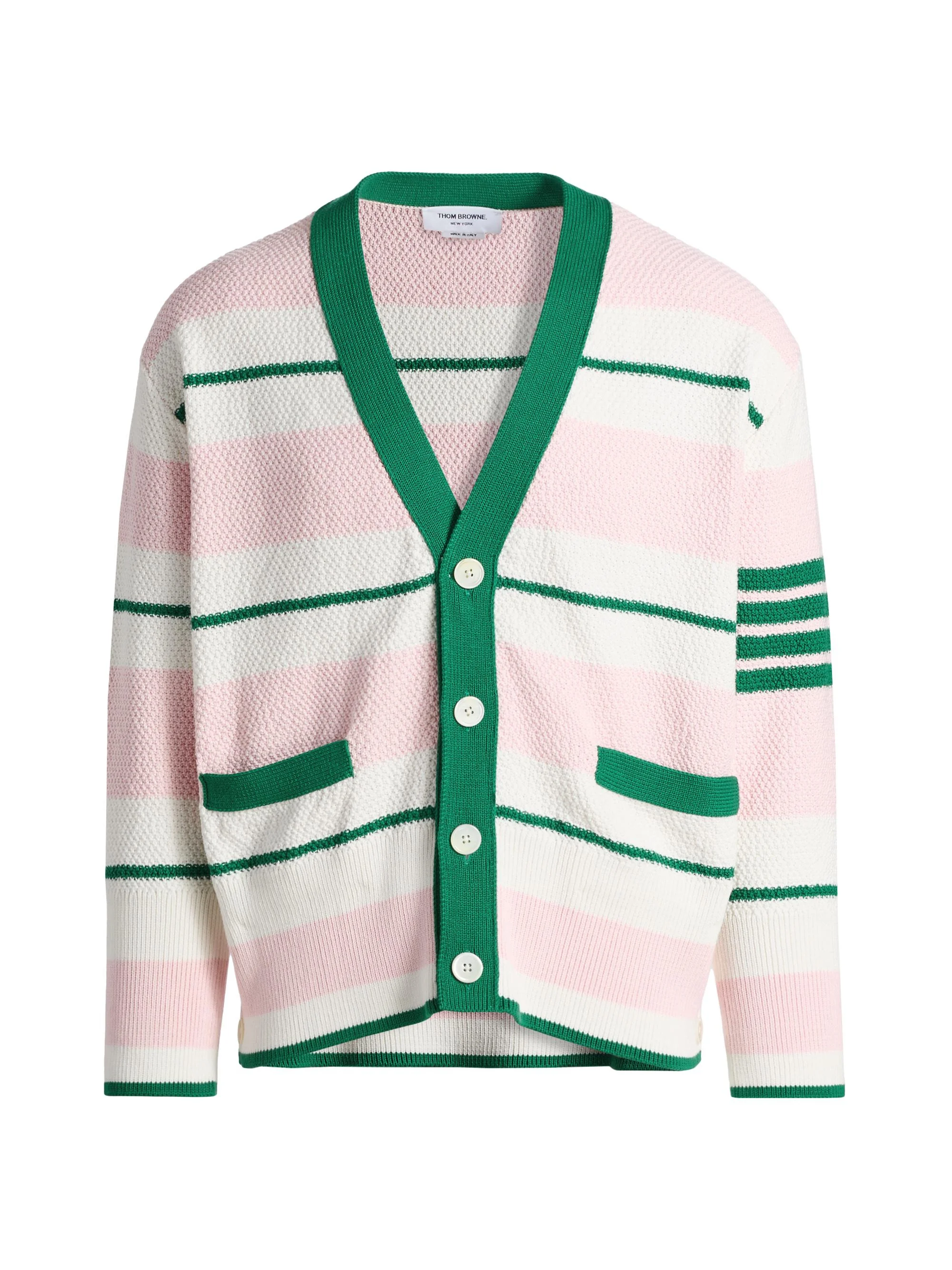 Men's Striped Cotton Cardigan - Light Pink - 1