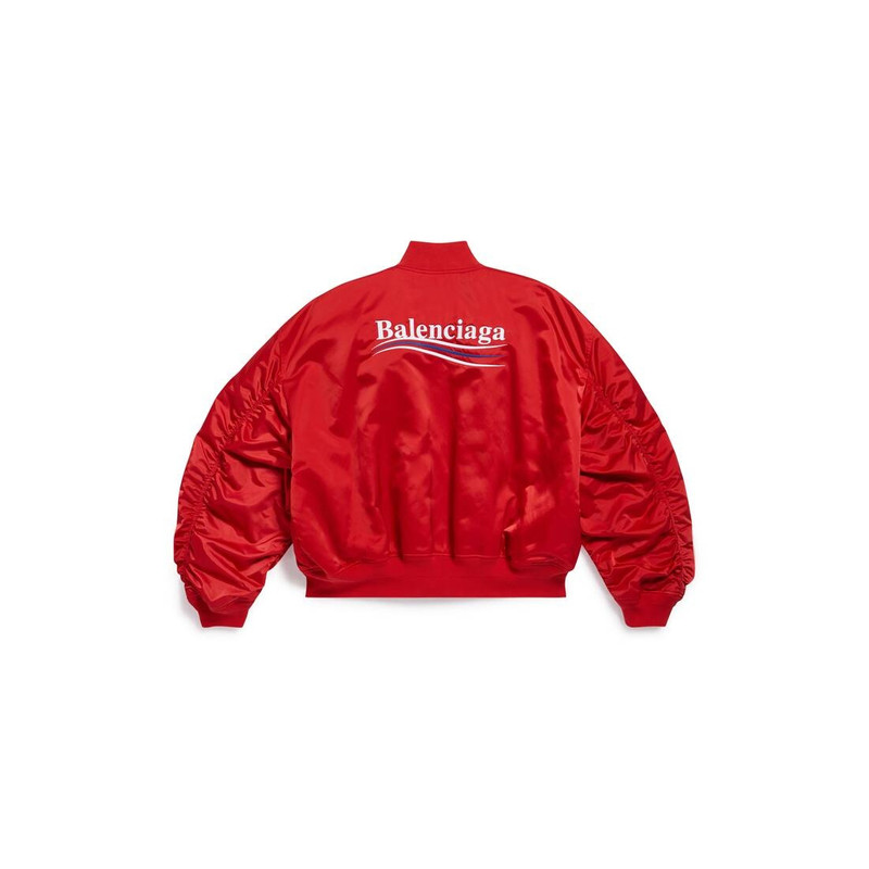BALENCIAGA Political Campaign Varsity Jacket in Bright Red outlook