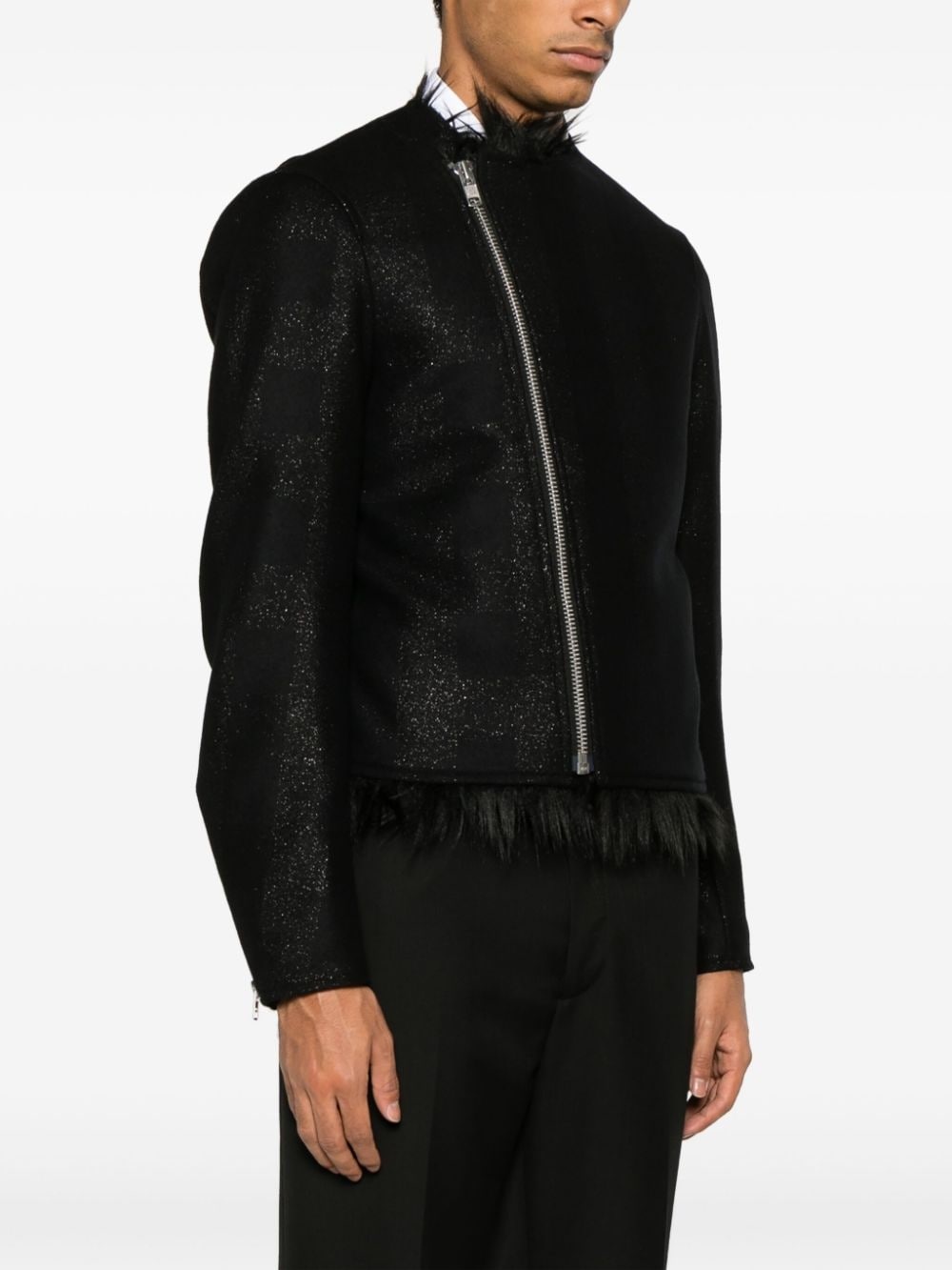 checked metallic-effect biker jacket - 3