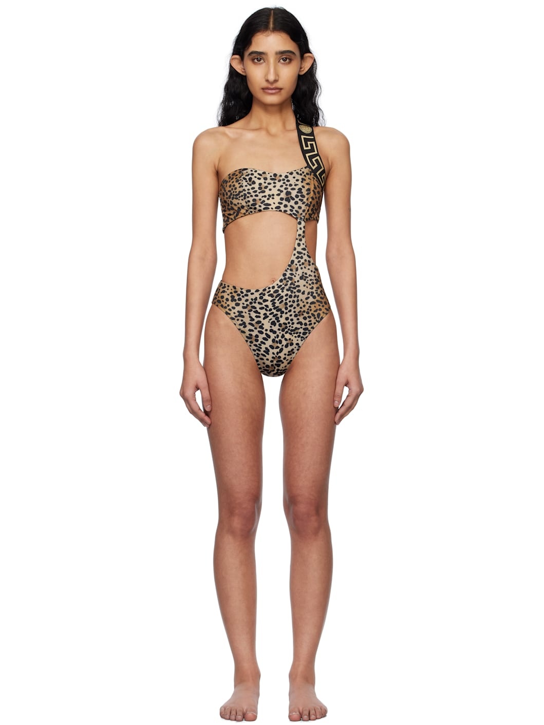 Brown & Black Greca Border One-Piece Swimsuit - 1