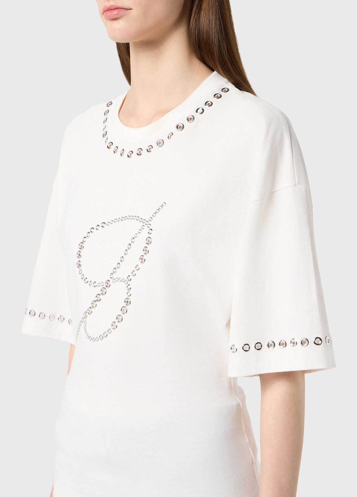 T-SHIRT WITH EMBROIDERED LOGO IN METAL EYELETS - 4
