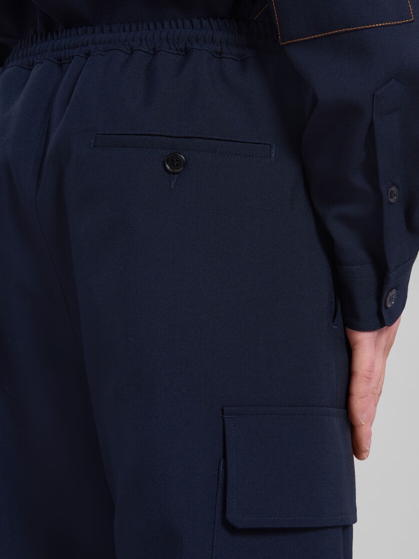 BLUE TROPICAL WOOL CARGO PANTS WITH STITCHING - 4