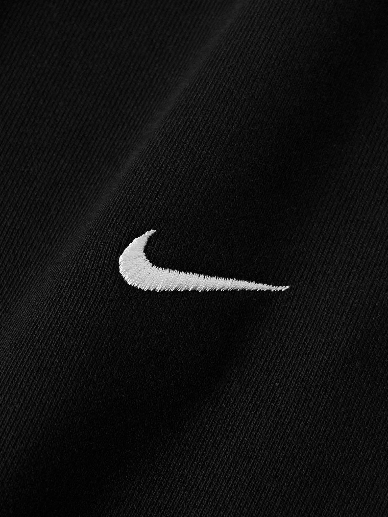 Solo Swoosh Straight-Leg Logo-Embroidered Cotton-Blend Jersey Sweatpants Black - 5