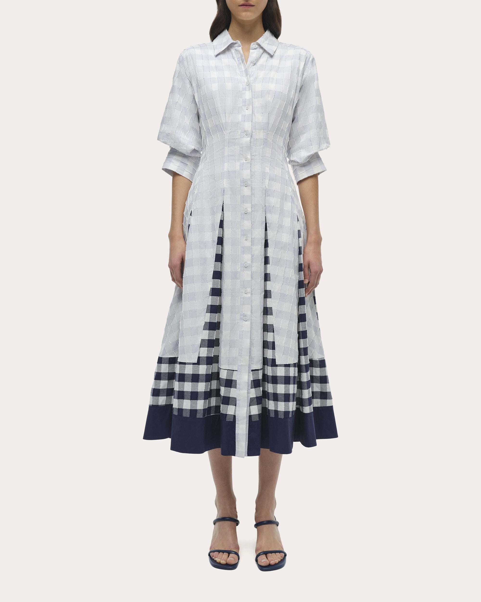 Jazz Gingham Cotton Fil-Coupe Pintuck Midi Dress - 5