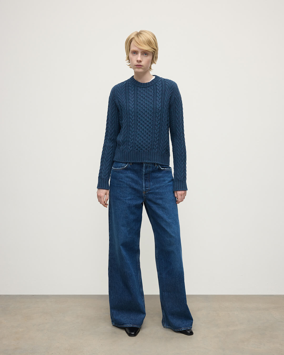 Aran Cable Navy Cashmere Jumper - 2