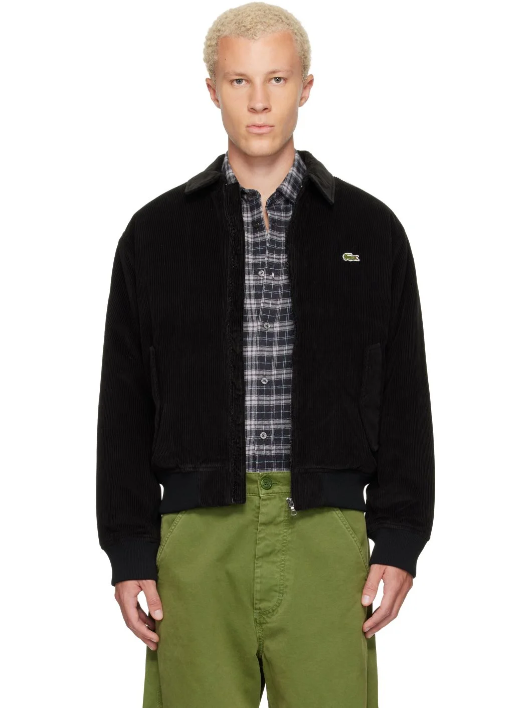 Black Padded Corduroy Bomber Jacket - 1