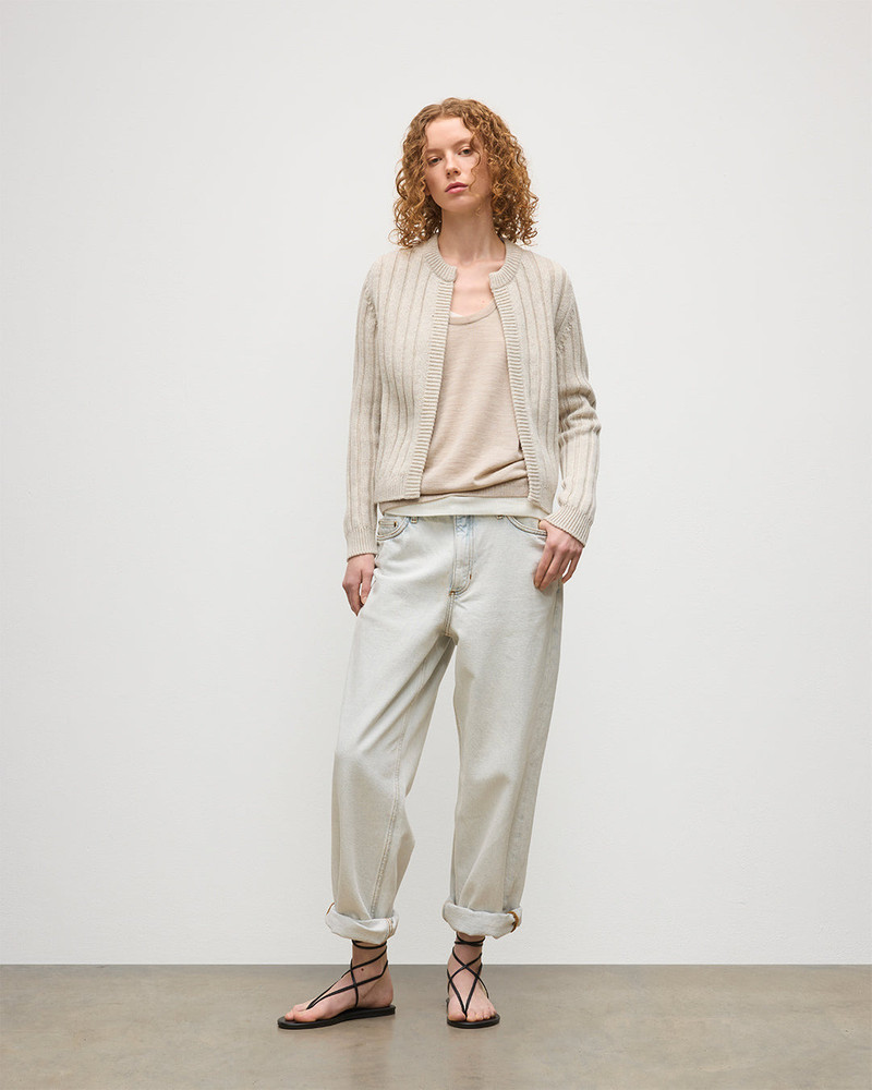 Johnstons of Elgin Lecht Natural Cashmere Crew Cardigan outlook