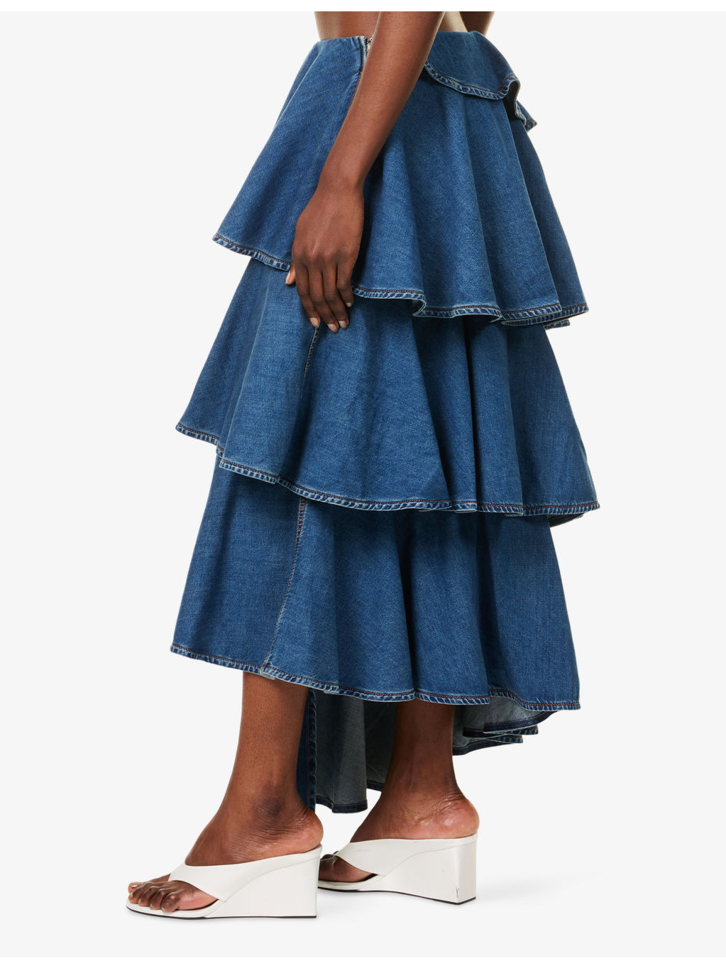 Spiral Tiered Denim Maxi Skirt - 3