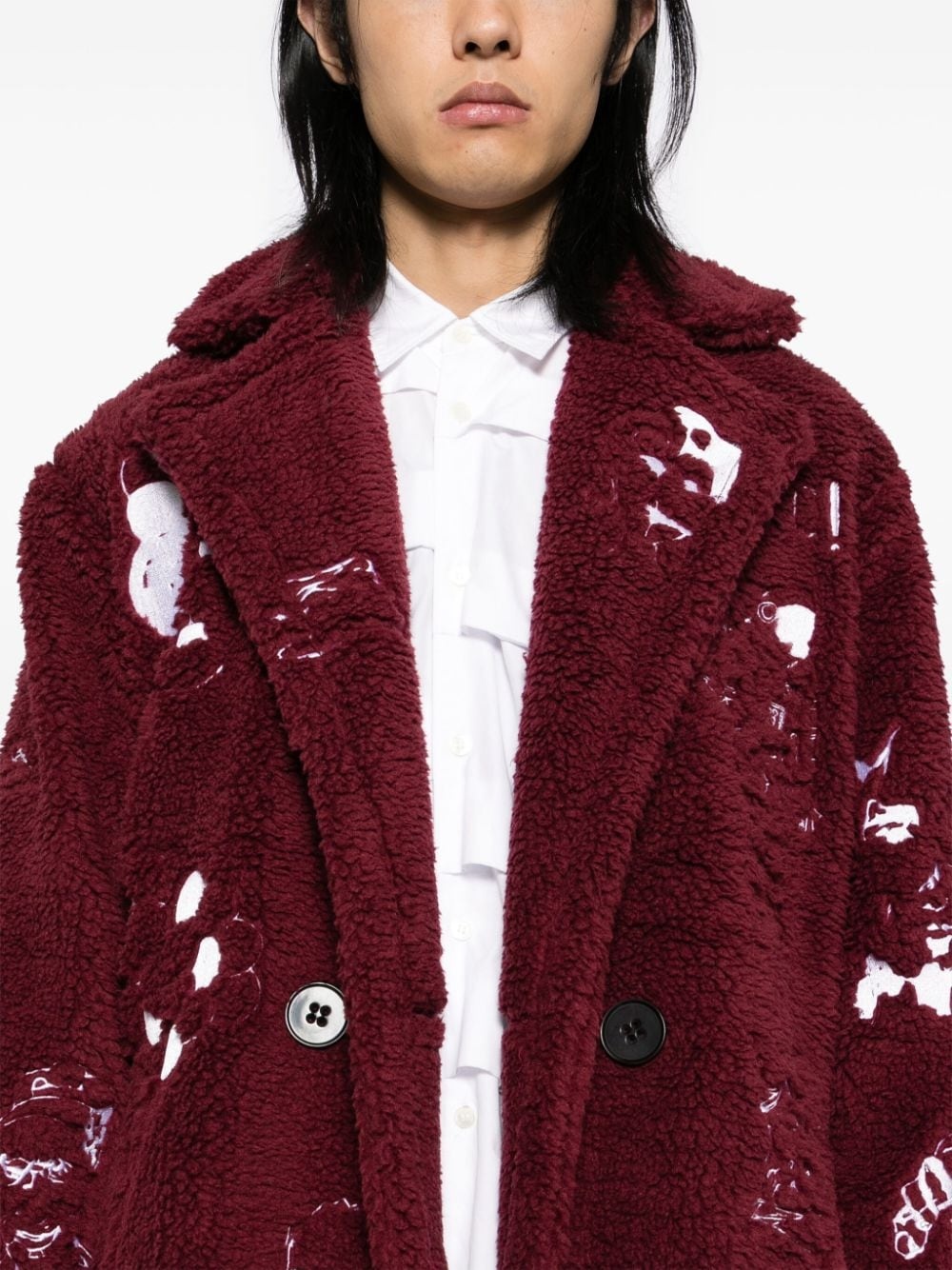 graphic embroidery double-breasted coat - 5