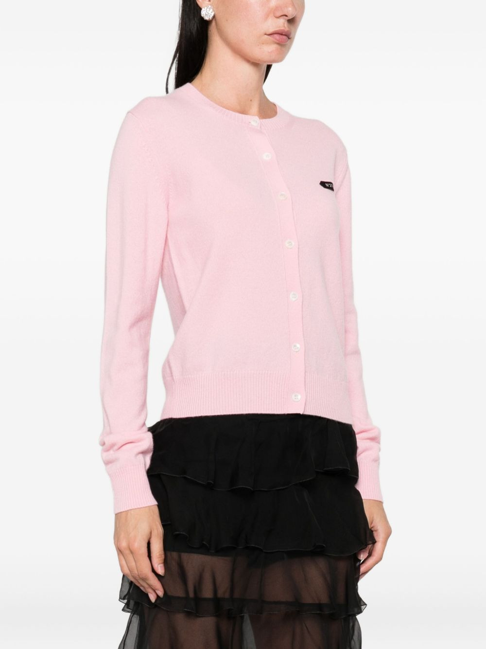 button-fastening logo-patch cardigan - 3
