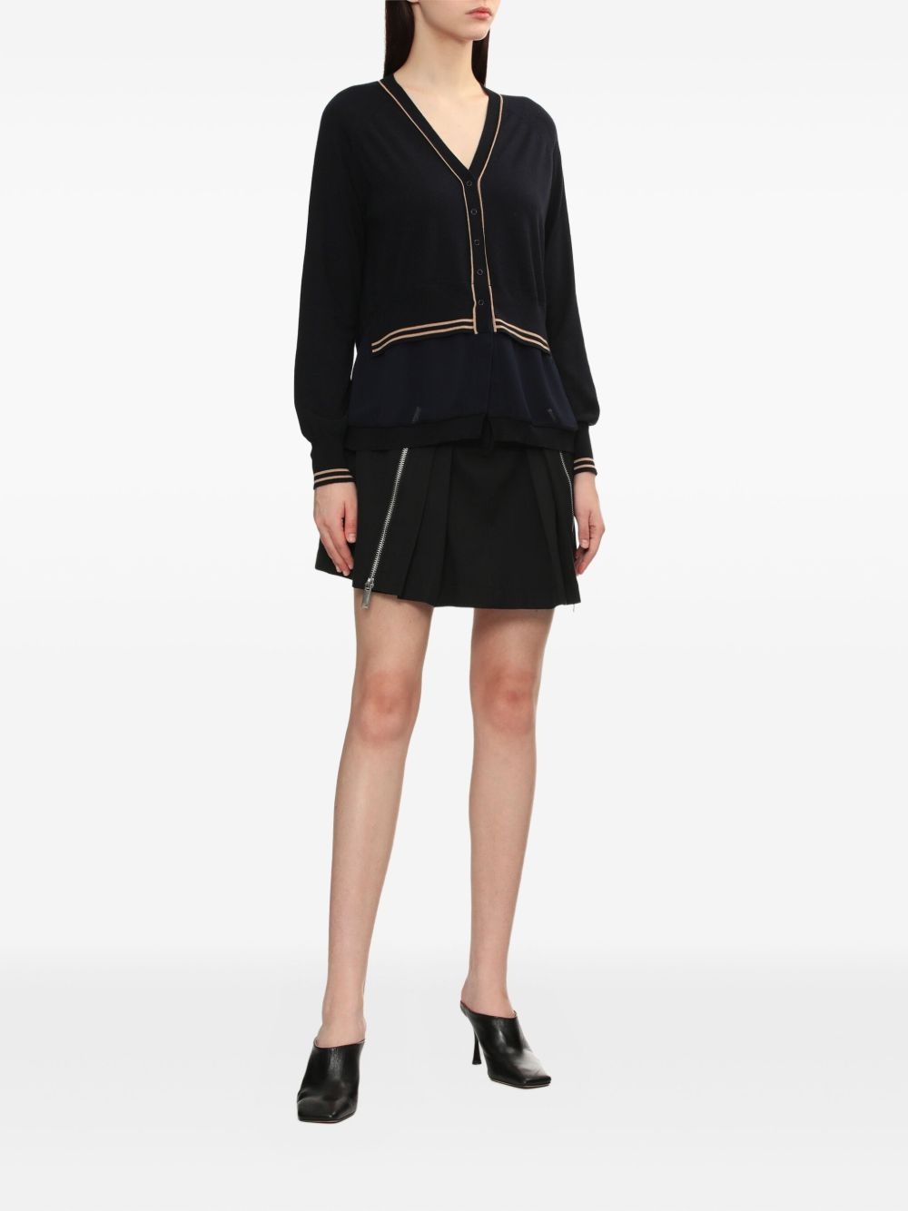 chiffon-hem V-neck wool cardigan - 2