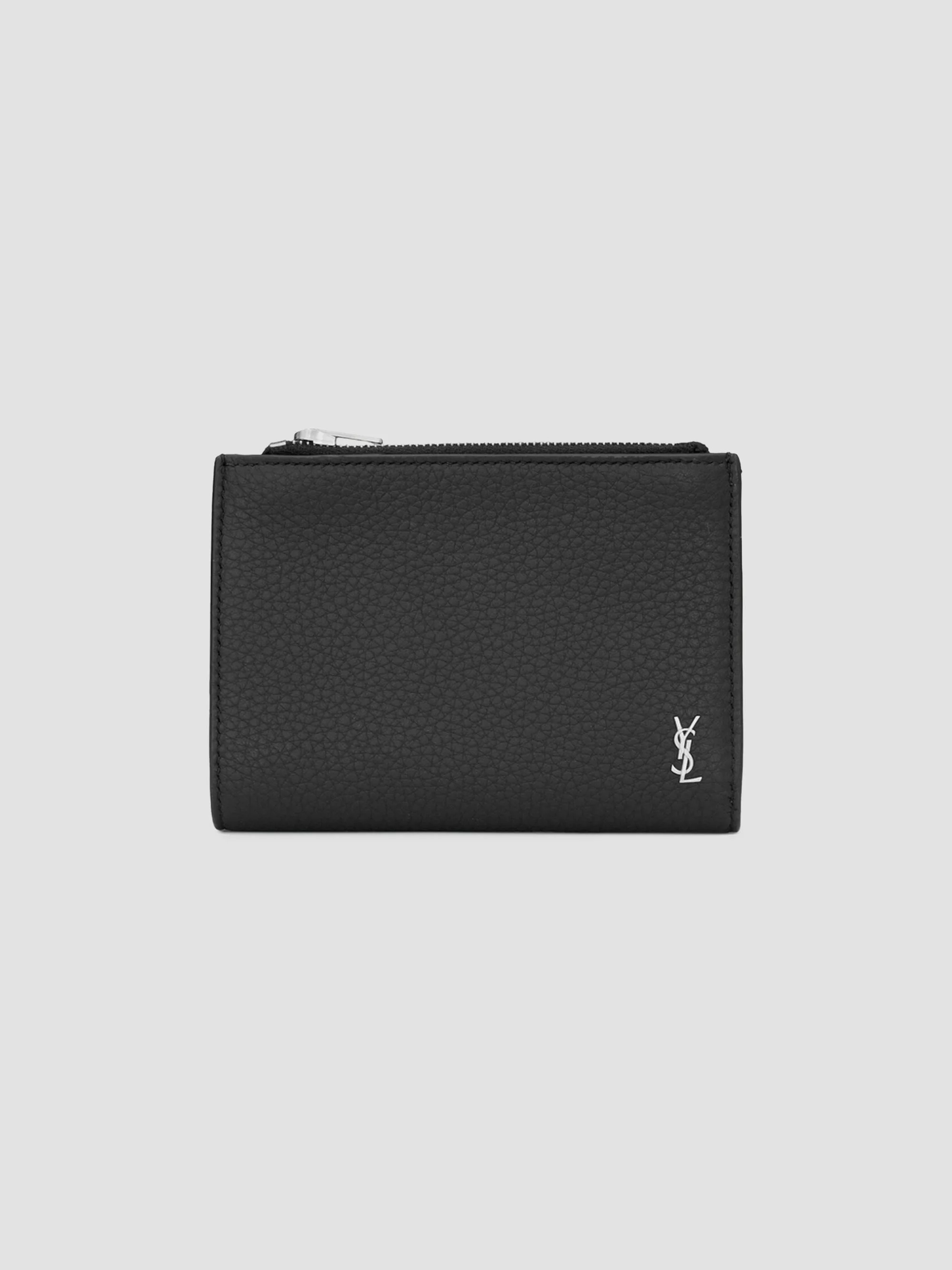Men's Tiny Cassandre Bi-Fold Wallet in Grained Leather - Black - 1