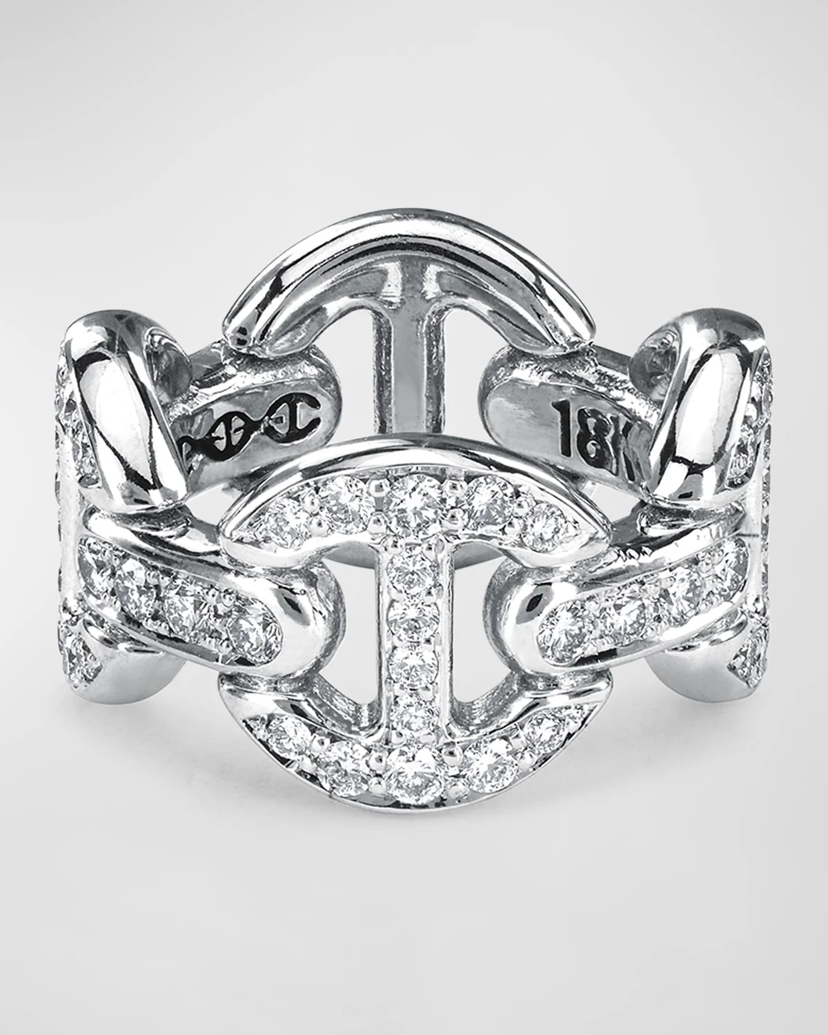 18K White Gold Quad Link Antiquated Ring - 1