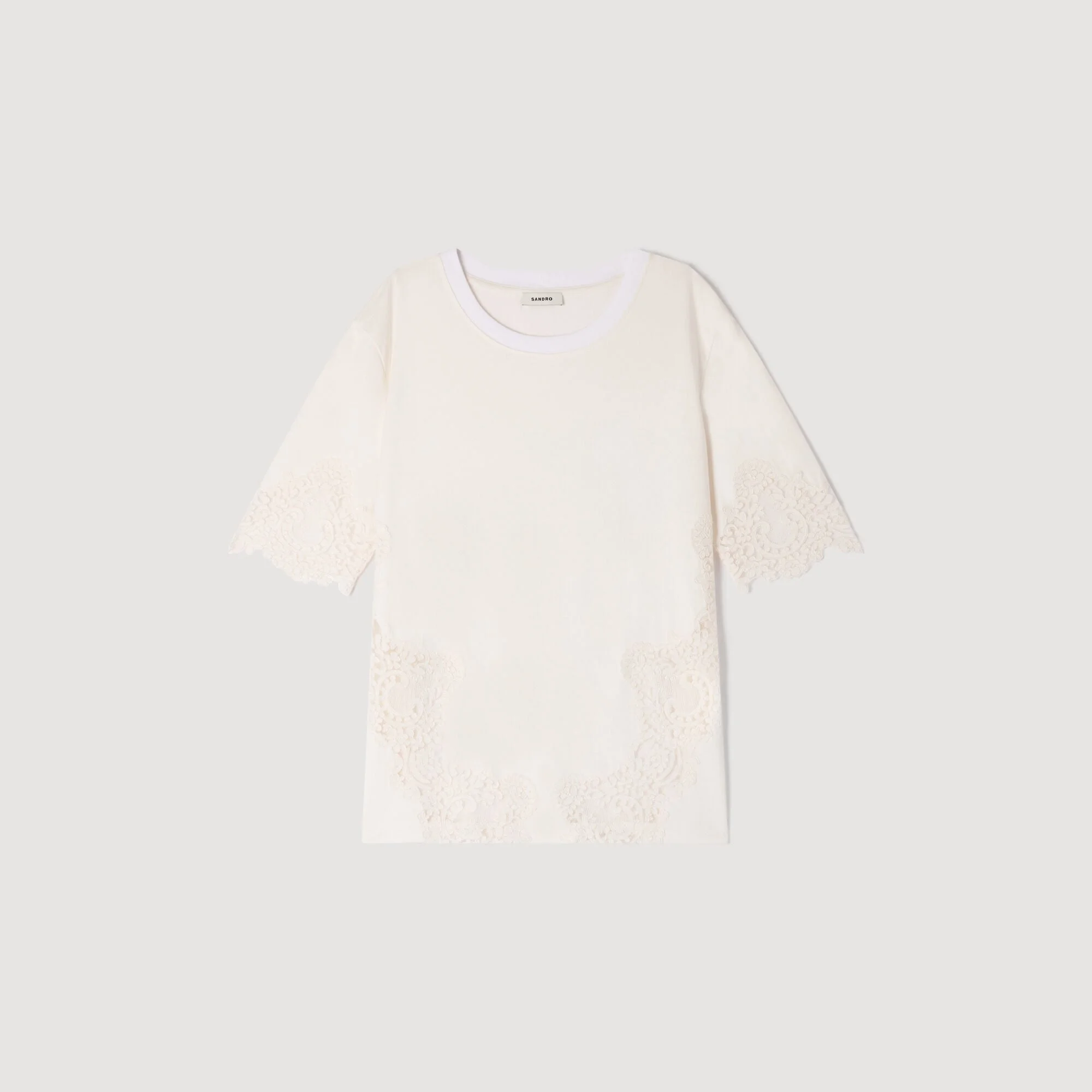 COTTON T-SHIRT WITH LACE DETAIL - 1