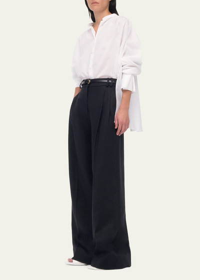 Another Tomorrow Pleated Front Wide-Leg Linen Trousers outlook