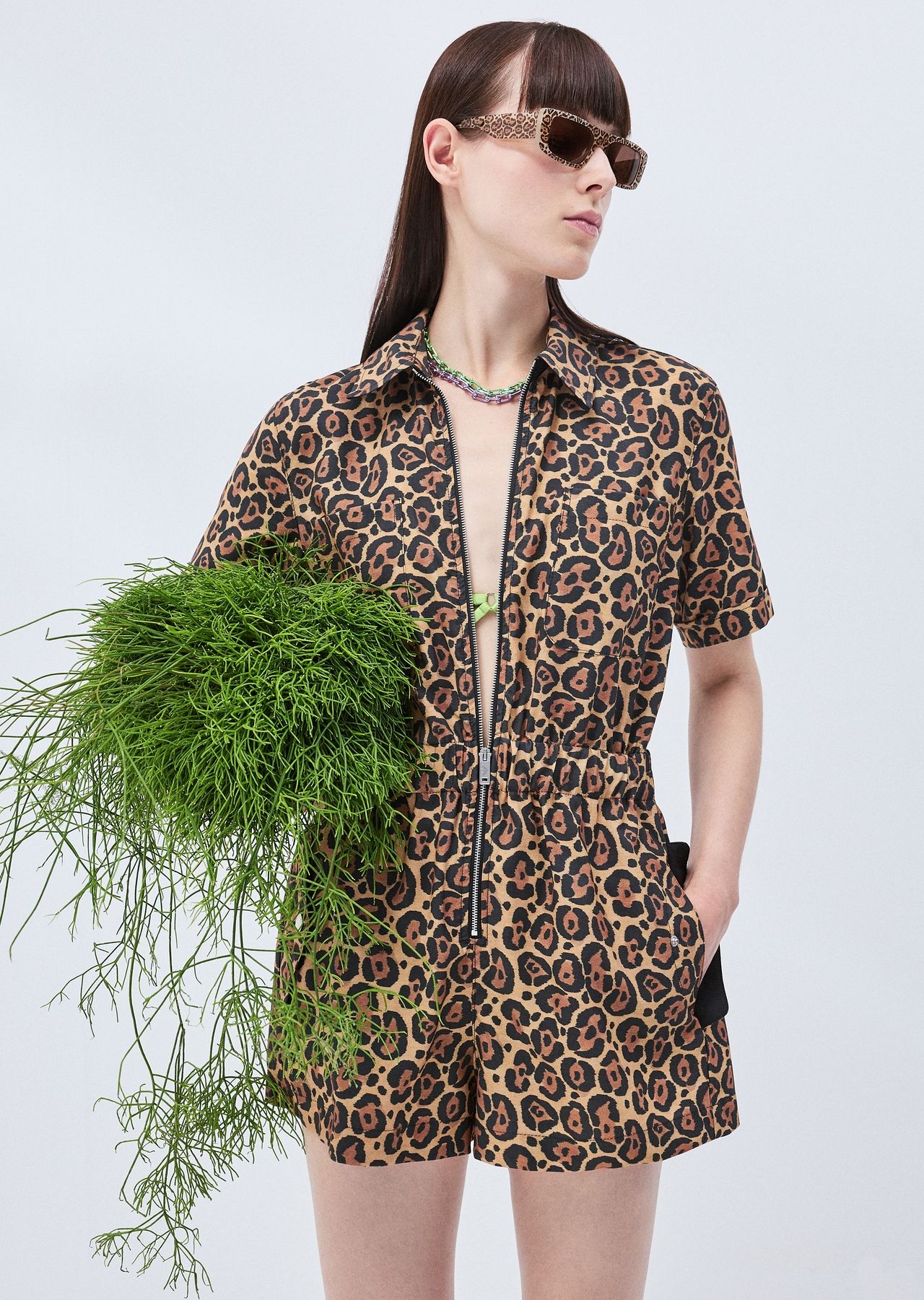Emporio Armani Sustainability Values Capsule Collection recycled modal short jumpsuit with zip - 6
