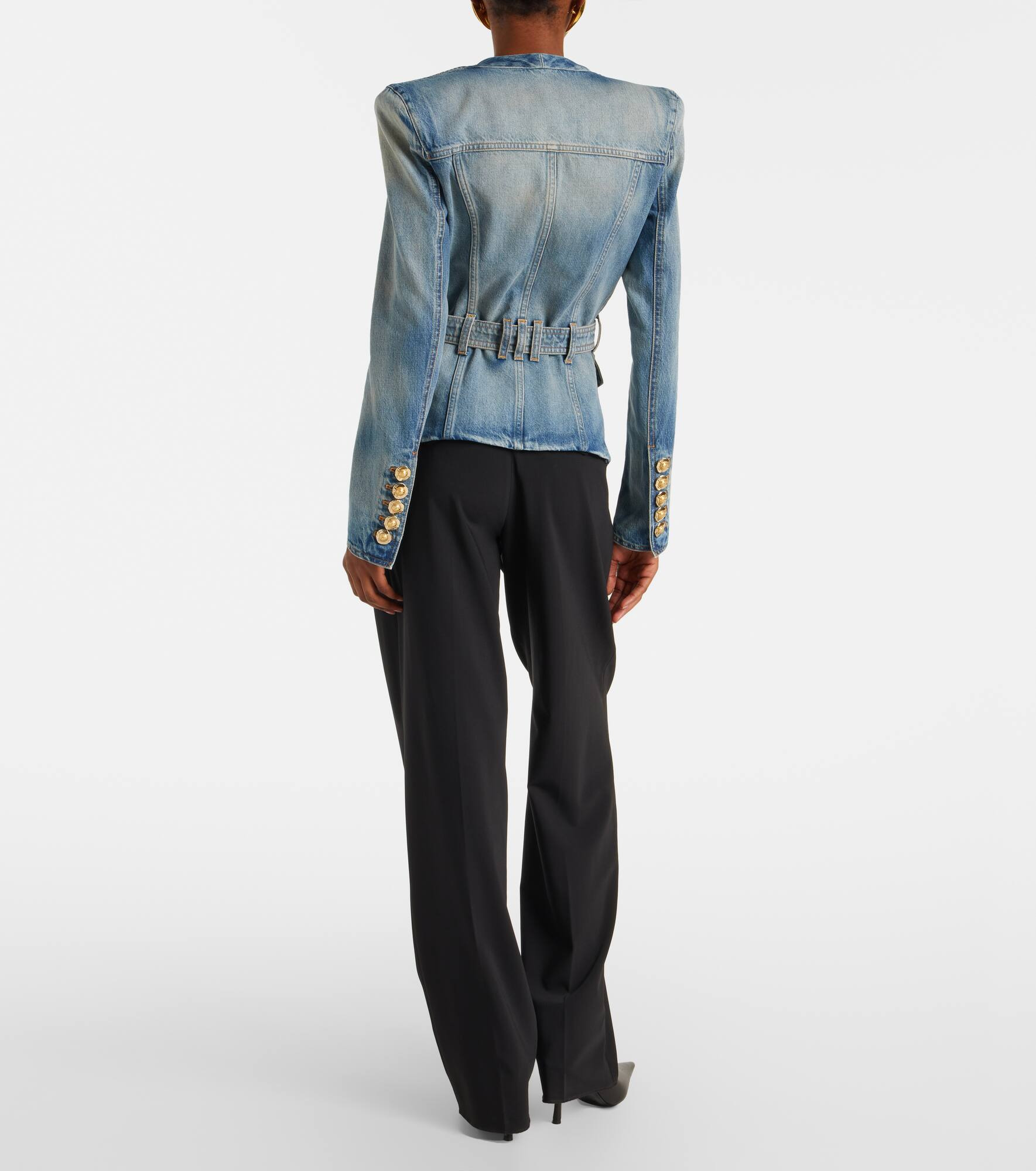Belted cotton denim jacket - 3