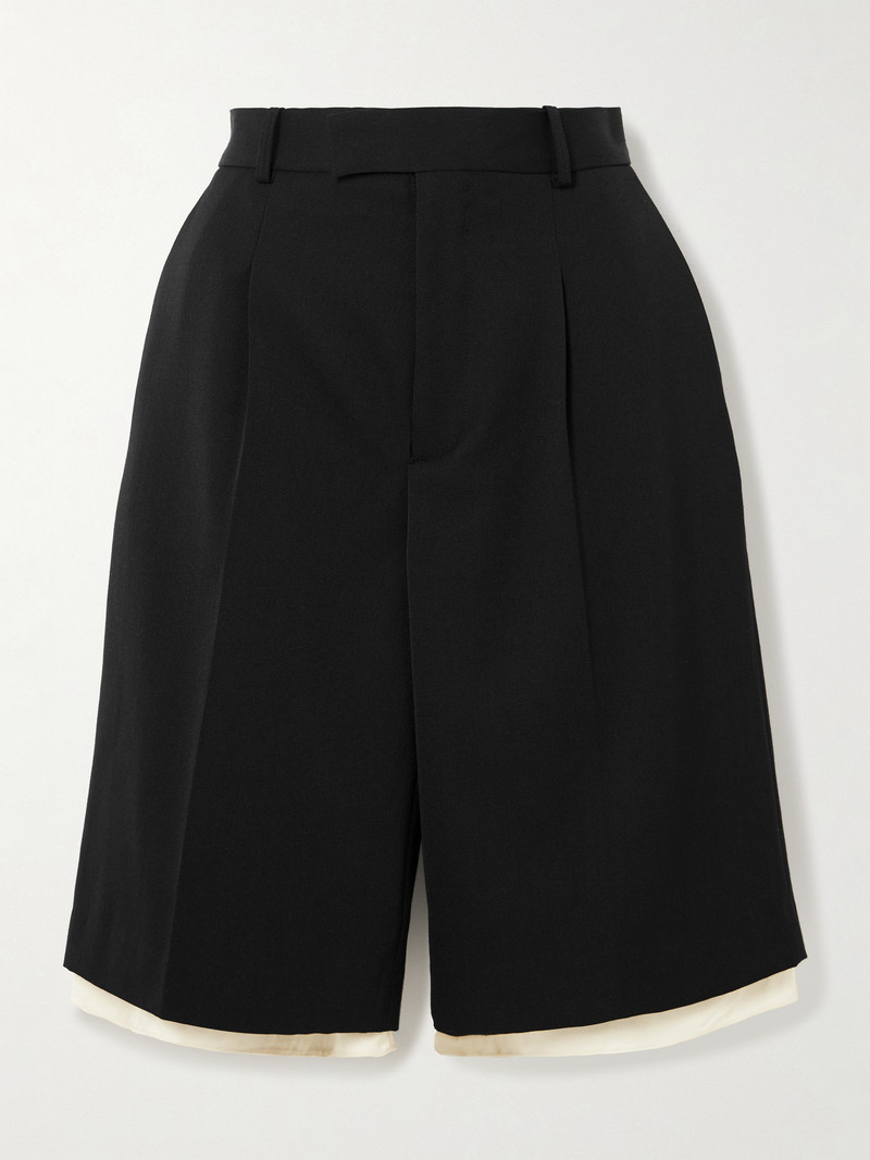 Satin-trimmed Pleated Woven Shorts 1